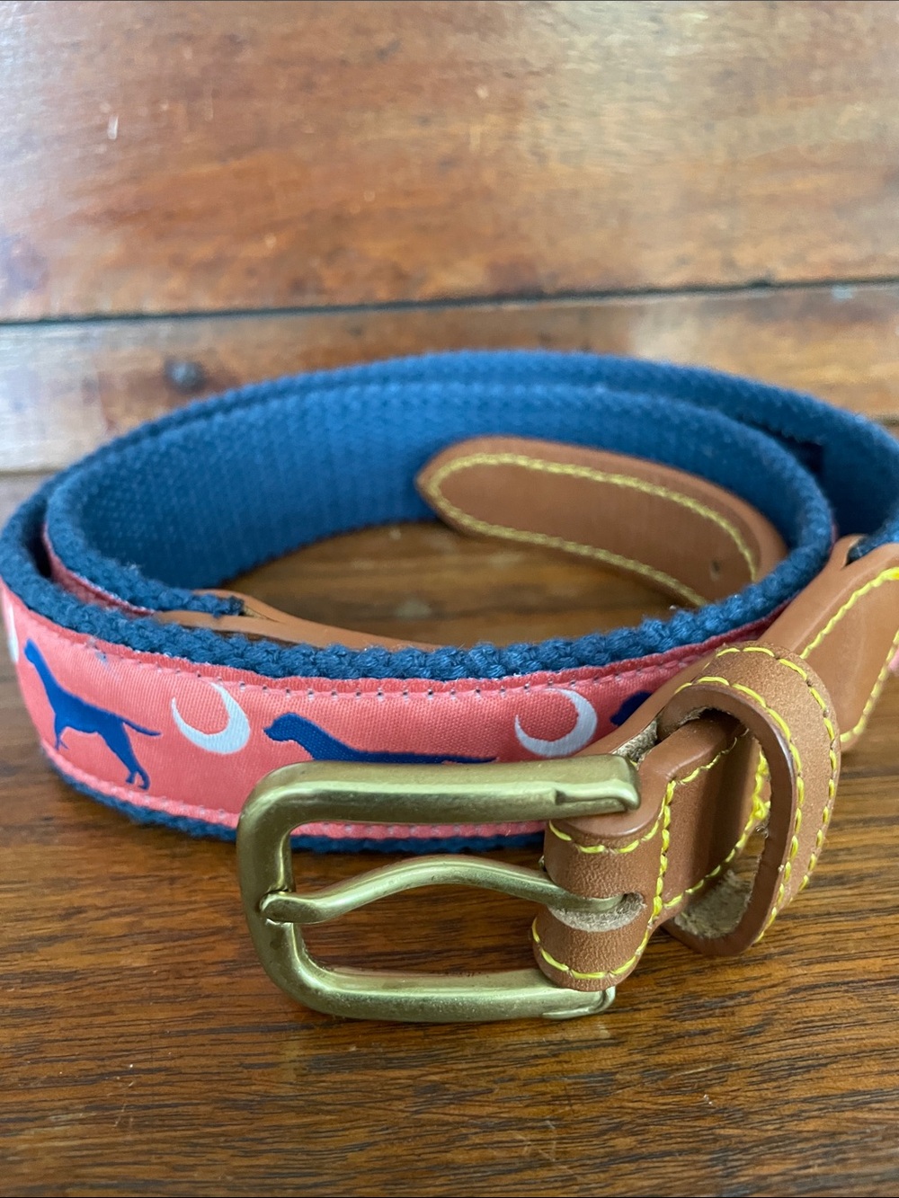 Simply Southern Coral Ribbon Belt with Labrador Retriever and Moon. Size 34.